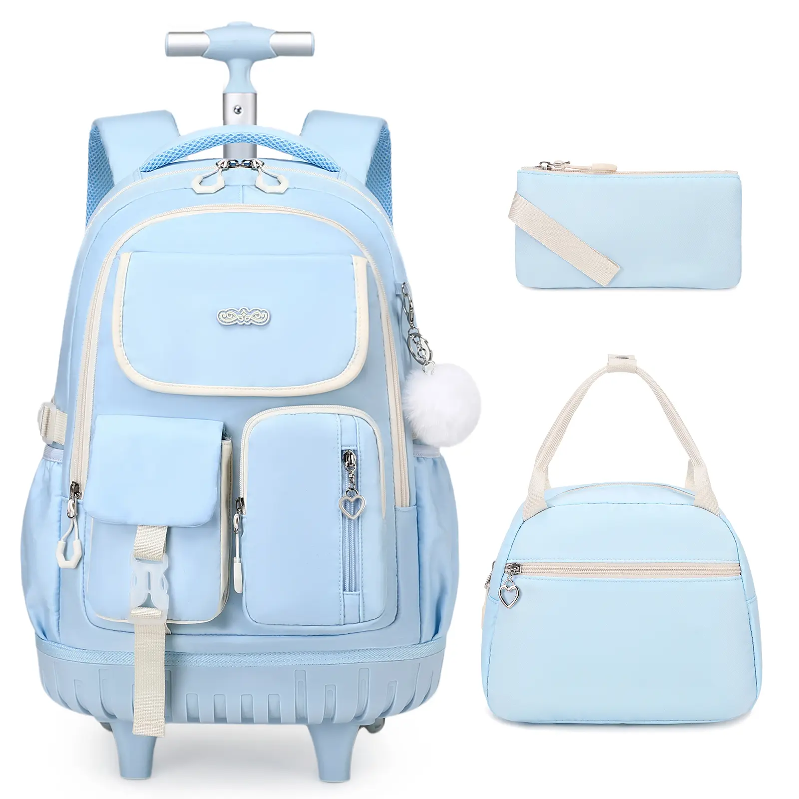 SIMILOVE Cute Girls' 3PCS Embroidered Nylon Backpack Set for 6-18Y (11-12Y Included) - 17.7*12.2*7.1in School Backpacks, Crossbody/Shoulder Bag, Lunch Box, Pencil Pouch, Adjustable Straps, Breathable Design, Hidden Phone Pocket