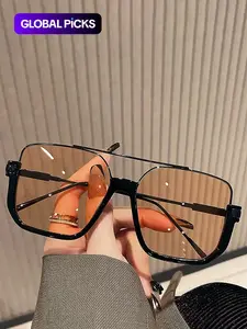 Unisex Fashionable All-match Tinted Lens Aviator Sunglasses, Vintage Trendy Sunglasses, Fashionable Sunglasses for Outdoor Activities, Sleek Rectangular Sunglasses
