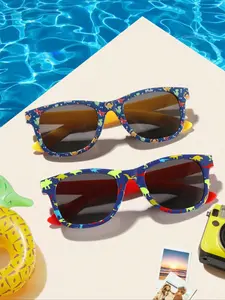 2-Pack Acrylic Cartoon Dinosaur Print Square Sunglasses for Kids Ages 4-10, Trendy Casual Sunglasses for Outdoor Play and Holidays, Eyewear Accessories