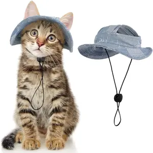 Cat Hats for Cats Only, Cat Cowboy Hats with Ear Holes Tiny Pets Birthday Party Costume, Cat Headwear Mini Cowboy Hat, Funny Sombrero Kitten Hat Chihuahua Beanie Cap Party Decorations