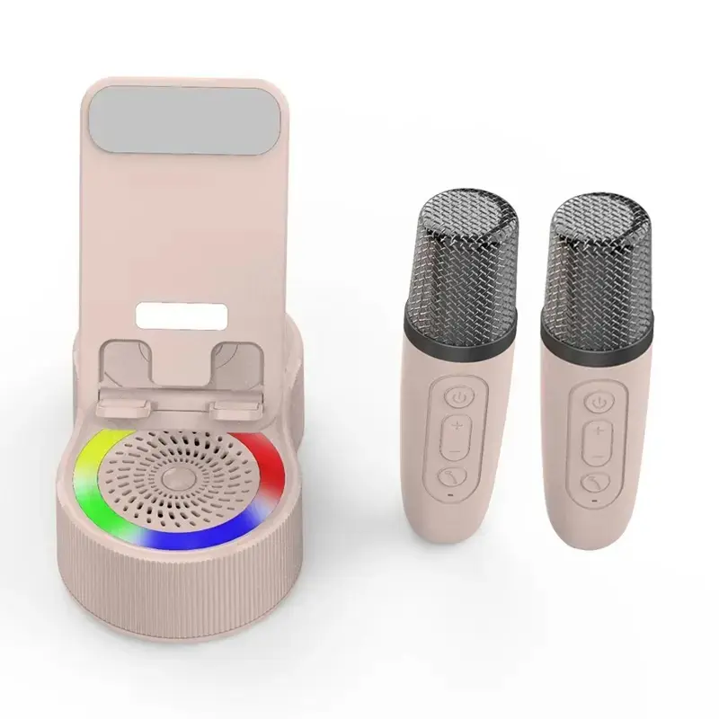 6-In-1 Portable Wireless Karaoke Speaker with DualMicrophones, LED Lights, Type C Fast Charging, Bluetooth5.3, HD Bass, ABS Material, 2000mAh Battery, Perfect forKaraoke & Parties