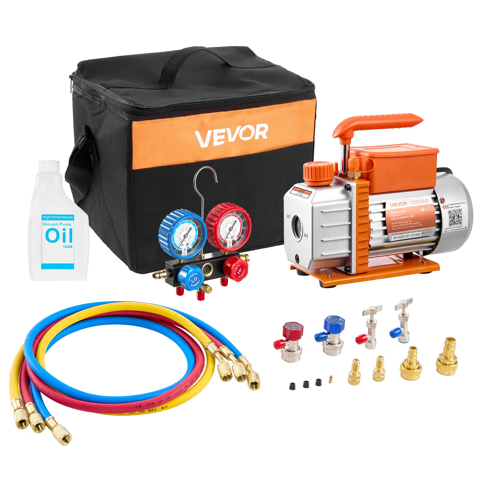 【summerfinds】VEVOR AC Vacuum Pump and Gauge Set, 3.5 CFM 1/4 HP, Single Stage Rotary Vane HVAC Vacuum Pump, A/C Manifold Gauge Kit, for R134a R22 R410a R1234YF R32, with Carry Bag, for Auto HVAC Air Conditioning
