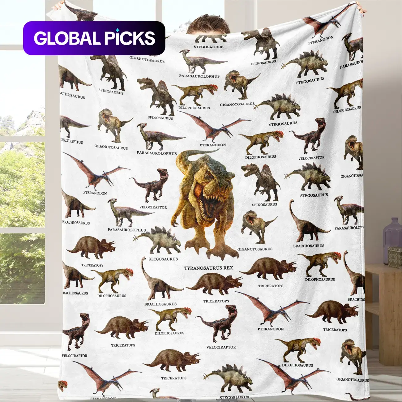 Dinosaur Print Cozy Flannel Blanket, 1 Count Soft Throws Blanket Comfortable Warm Graphic Throw Blanket for Home, Office, Travel, and Napping, Decorative Gift Blanket, Blanket Gifts #GLOBAL PICKS