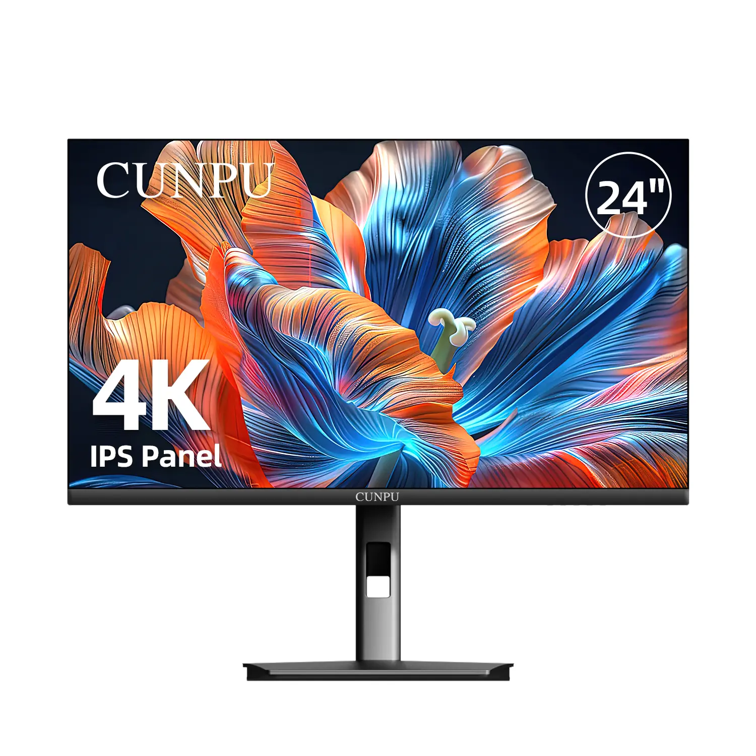 CUNPU 24" 4K UHD IPS Computer Monitor for Photo Editing & Office Use, 185 PPI, Color Accuracy < 2, 100% DCI-P3, 1.07B Colors, Height-Vertical Adjustable Stand, Dual Speakers, VESA Mountable, Monitors