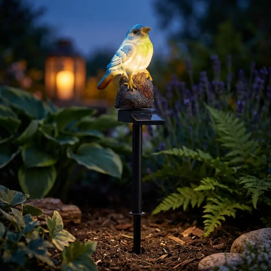 Solar Bird Garden Lights Outdoor Waterproof Resin Bluebird Statue Garden Stake Light Solar Powered Pathway Light Blue Bird Sculpture Landscape Lighting Patio Lawn Art Ornament Whimsical Backyard Decoration Birthday Gift for Bird Lovers Nature Enthusiasts