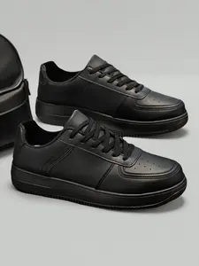 Black Samurai Style Versatile Sneakers (39-44 Sizing) - Leather Upper + Breathable Lining + Anti-Slip Thick Sole, For Daily Outfits & High-Street Style Looks, All-Black Minimalist, Casual, Comfort & Breathable, Versatile & Durable, American Trendy Cool