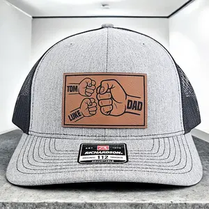 Custom Leather Patch Trucker Hat, Custom Richardson 112 Hat, Dad & Kids Fist Bump with Personalized Names, Father’s Day Gift, Custom Dad Hat