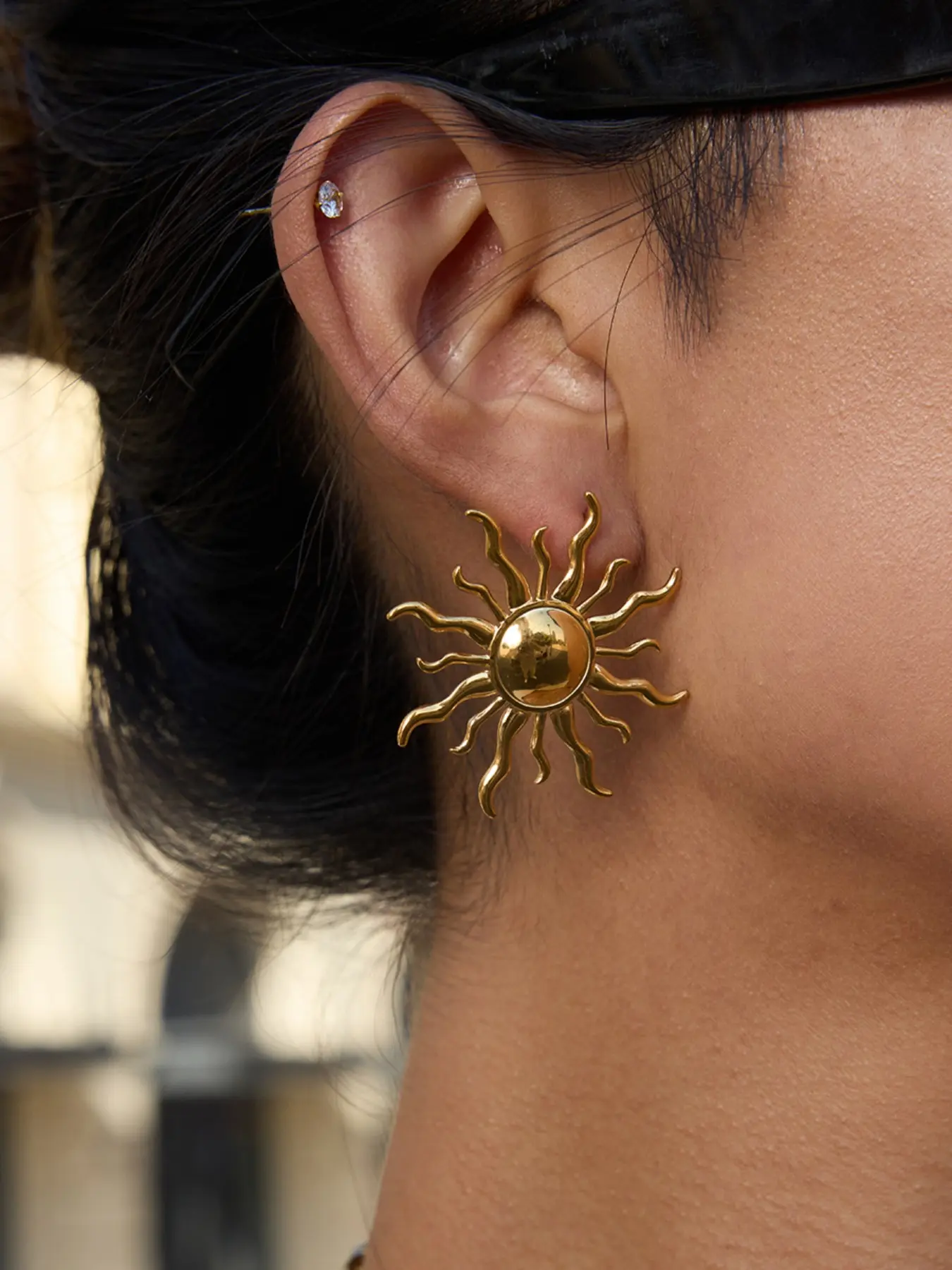 Ladies Earrings Exaggerated Geometric Large Sun Earrings Stainless Steel 18k Gold Plated Waterproof Anti Allergy Bright And Attractive Outdoor Jewelry