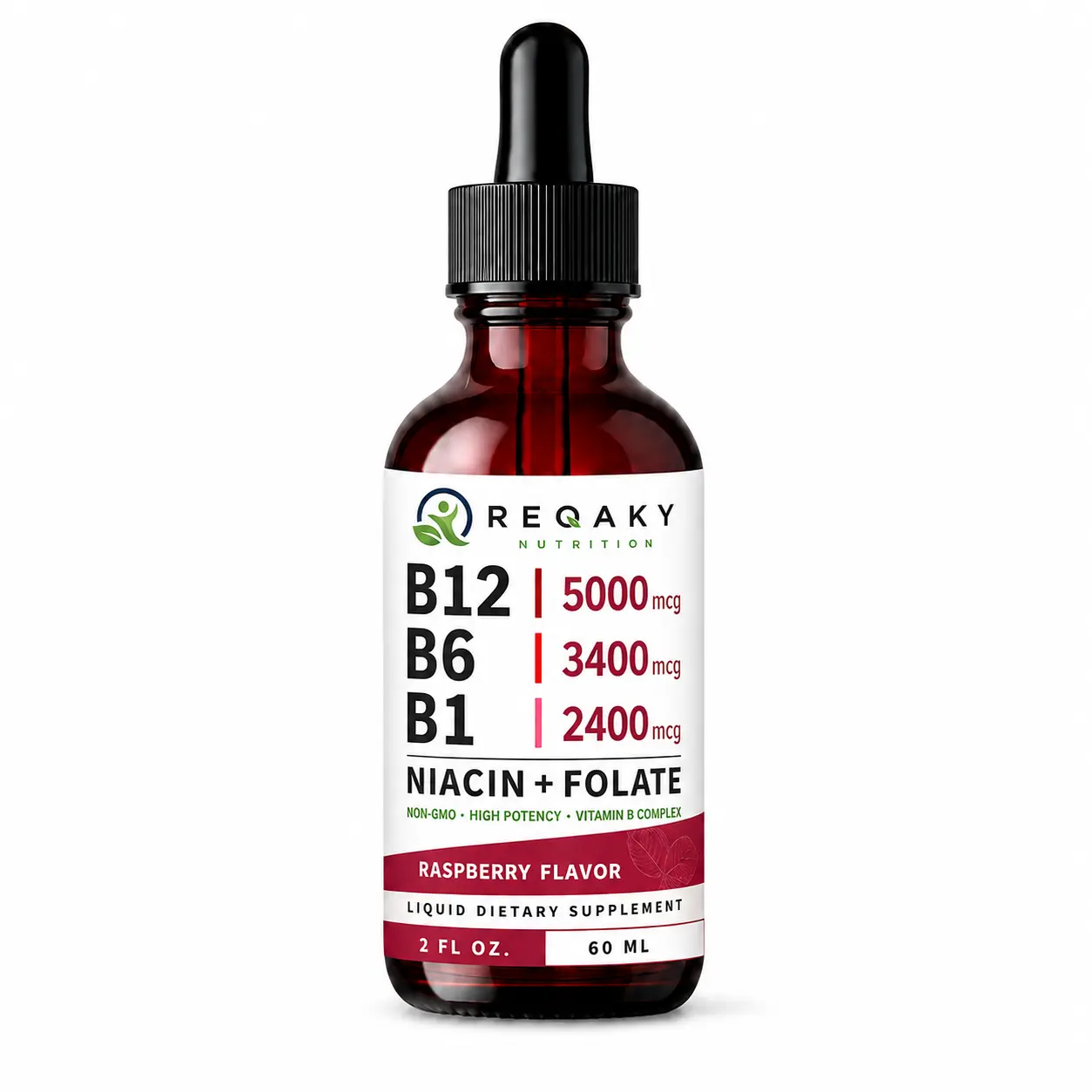 Vitamin B12 Liquid Drops with B-Complex (B1, B6, Niacin & Folate) - Fast-Absorbing Daily Supplement for Natural Energy & Mental Focus, Non-GMO, 4 Fl Oz