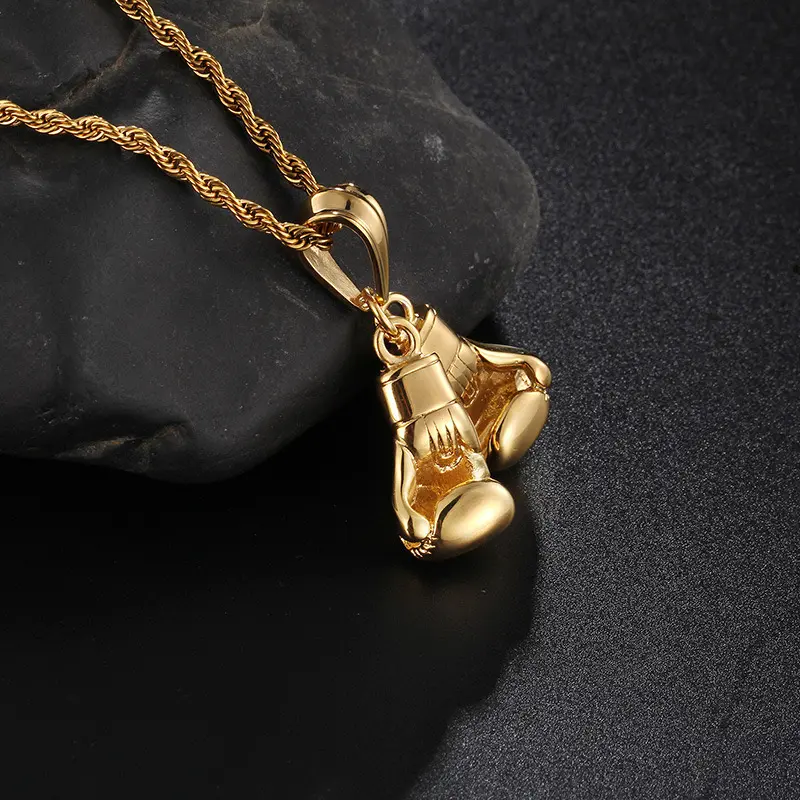 Men's Boxing Glove Pendant Necklace in Titanium & Stainless Steel, Sporty Gold-Finish Chain Jewelry for Everyday Wear, Stainless Steel Necklaces, Metal Construction Necklaces