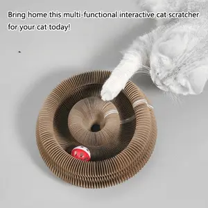 Interactive Foldable Cat Scratcher with Bell, Durable Cat Toy, Funny Pet Scratching Board, Indoor/Outdoor Use, Magic Organ, Recyclable Corrugated Cardboard, Scratch-Resistant, Abrasion-Resistant