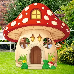 Mushroom Photo Banner Backdrop, Durable Polyester Selfie Frame, Polka Dot Design, Leaf Floral Pattern, Portable Decor