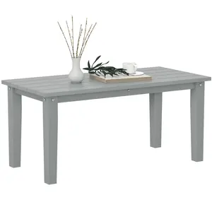 HDPE Outdoor Coffee Table – Gray. Slatted Top Prevents Water Buildup. Weather-Resistant. Resists Cracking, Peeling & Rotting. Easy Assembly. 36" x 17" x 16.5"