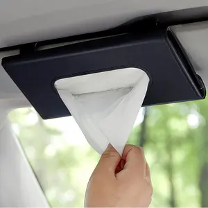 Car Tissue Holder, Upgraded Version Hanging Tissue Holder in Car, Premium PU Leather Cars Napkin Holder for Universal Auto, Easy to Use (Black)