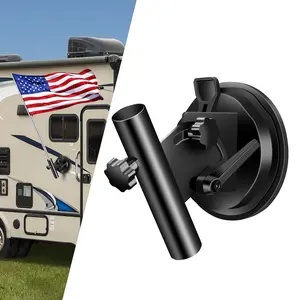Suction Cup Flag Holder for RV, Camper, Car, Truck, Trailer, SUV - Adjustable Angle, Black Aluminum Alloy Flag Pole Mount