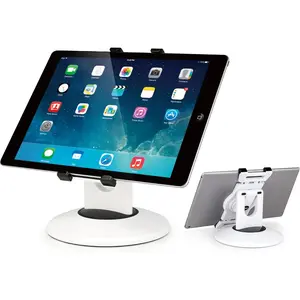 iPad Stand, 360 Rotating Commercial Tablet Stand, Retail Kiosk, 6"-13"(Screen) Adapter Universal Tablet Clamp Holder for iPad, iPadAir, iPadMini,  Surface,  Tablets - White