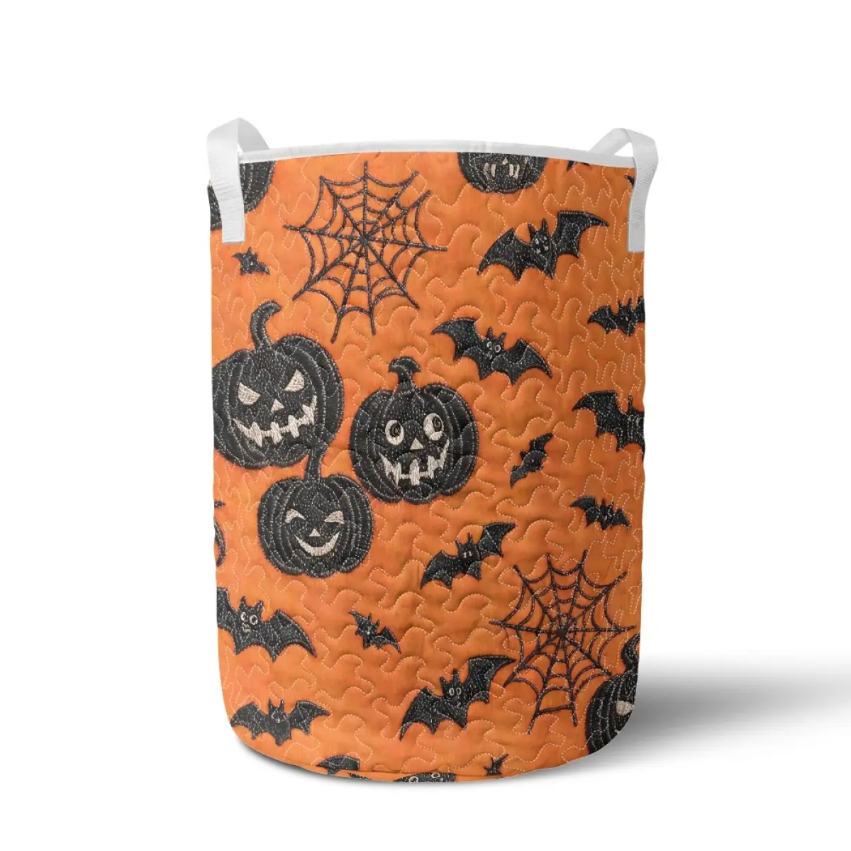 Halloween Quilted Laundry Hamper, Spooky Pumpkin Bat Spider Web Storage Organizer Bin, Large Capacity Laundry Basket For Bedroom Bathroom Dorm Halloween Party Home Decor