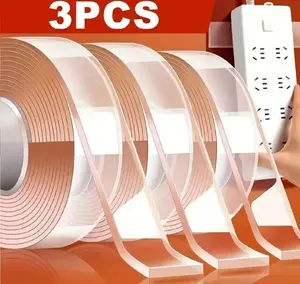 3PCS Nano Double Sided Tape Heavy Duty,Multipurpose Removable Mounting Adhesive GripTape,Washable Sticky Strong Wall StripsTransparent Poster Carpet for Pasteltems,Household 10M