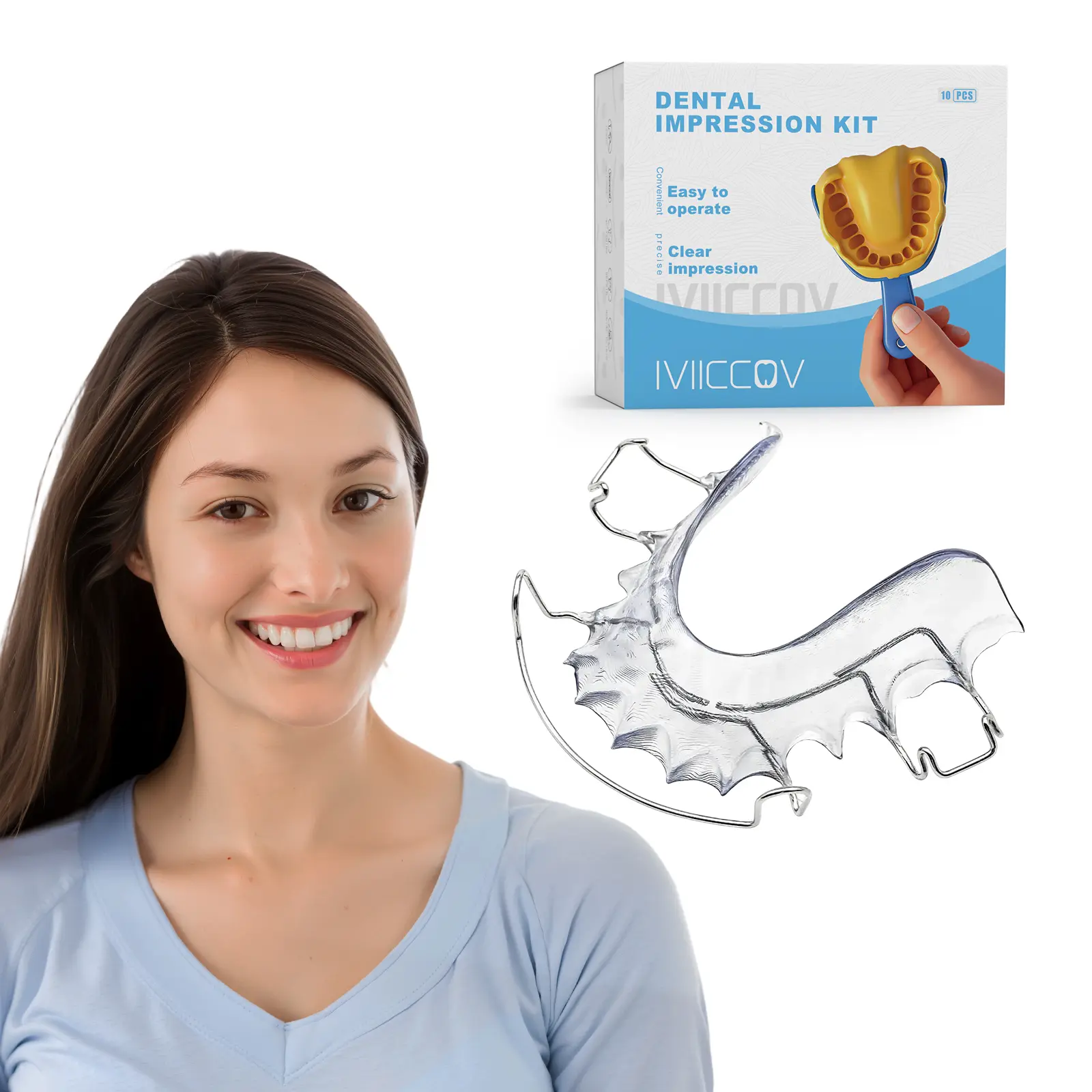 IVIICCOV Custom Hawley Retainers for Adults & Teens, Adjustable Blue & Pink Upper and Lower Set with Stainless Steel Wire, At-Home DIY Impression Kit and Mold Storage for Orthodontic Use Oral Oral