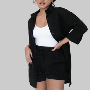 Women’s comfyclothing  Women’s 2 Piece Lounge Tracksuit Outfit Sets 2025 New Linen High Low Shirt and Drawstring Casual Shorts summerwins