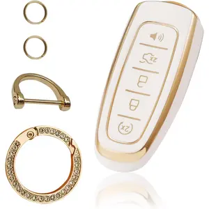 Compatible with Ford Key Fob Cover with Keychain Lanyard, Soft TPU Keys Shells Replacement for Ford C-Max Edge Escape Expedition Explorer Flex Focus Taurus Lincoln MKS MKT MKX-White