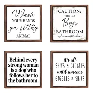 Wooden Photo Frame, Picture Frame, 1 Count Wash Your Hands in The Bathroom Letter Pattern Decorative Painting with Double-sided Tape, Home Decoration Hanging Painting