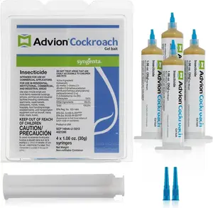 4 Tubes x 30-Grams, 1 Plunger and 2 Tips, German Roach Insect Pest Control, Indoor and Outdoor Use, Roach Killer Gel for American, German and Other Major Cockroach Species
