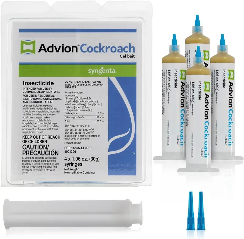 4 Tubes x 30-Grams, 1 Plunger and 2 Tips, German Roach Insect Pest Control, Indoor and Outdoor Use, Roach Killer Gel for American, German and Other Major Cockroach Species