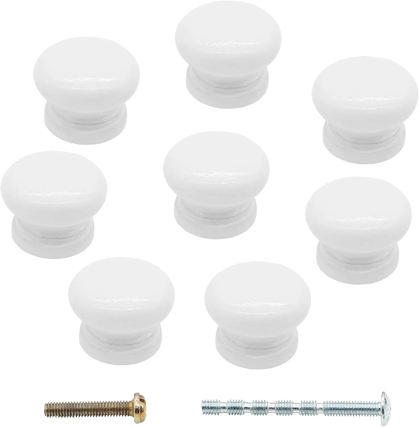8 count  White Drawer Knobs, 1 Inch Mushroom Shape Wooden Cabinet Furniture Knobs Pulls Handles for Home Office Wardrobe Dresser Storage Cupboard