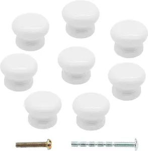 8 count  White Drawer Knobs, 1 Inch Mushroom Shape Wooden Cabinet Furniture Knobs Pulls Handles for Home Office Wardrobe Dresser Storage Cupboard