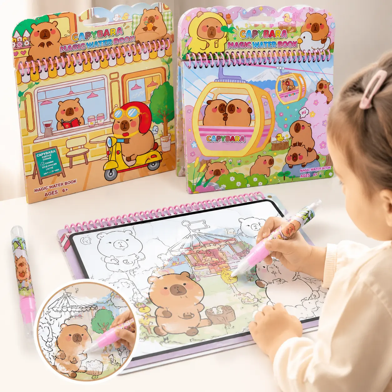 Easy Capybara Water Painting Book for Kids – Reusable Magic Water Coloring Book, Mess-Free Creative Activity Toy, Screen-Free Travel Gift for Toddlers & Kids