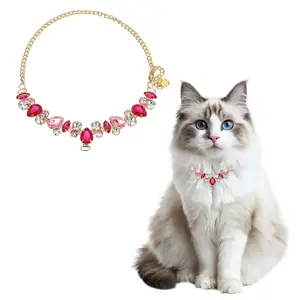 PETAXCELL Dog Necklace Collar, Gold Chain Pets Pearls Adjustable Crystal Rhinestones Cat Wedding Metal Collar Jewelry Accessories 20In, (Pink), Intended for Teacup / Kitten / Small Pet