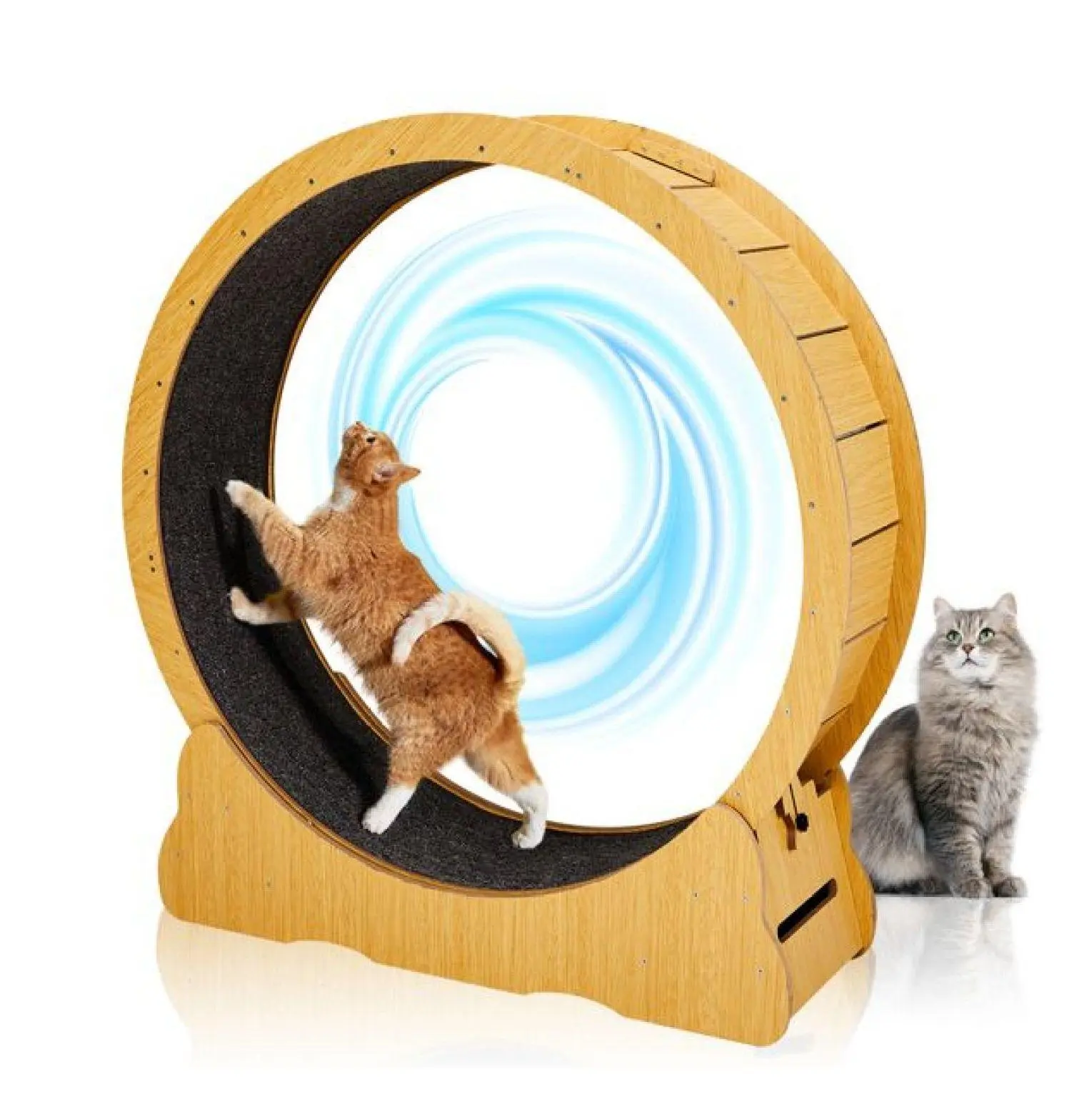 Cat Wheel Exerciser 39.4 inch, Large Silent Cat Treadmill for Indoor Cats, Natural Wood Cat Fitness Wheel for Running & Play, Cat Exercise Equipment as picture