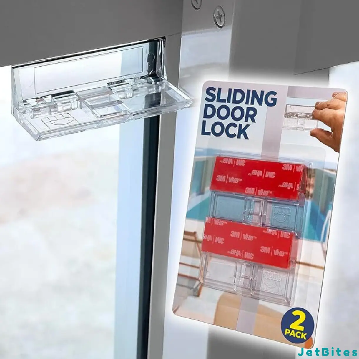 Adhesive Sliding Door Lock for Home Safety - 2 Pack Sliding Window Locks, Sliding Glass Door Lock, Extra Strong Adhesive, Sliding Door Child Safety Lock, Sliding Patio Door Lock and Window Security