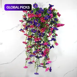 2 PCS or 6 PCS Outdoor Artificial Hanging Fake Flowers Plants, Artificial Flowers for Outside, Artificial Flower Set, Morning Glory Faux Flowers with Eucalyptus Leaf, UV Resistant Realistic Hanging Petunias Plants for Home Garden Decor #GLOBAL PICKS