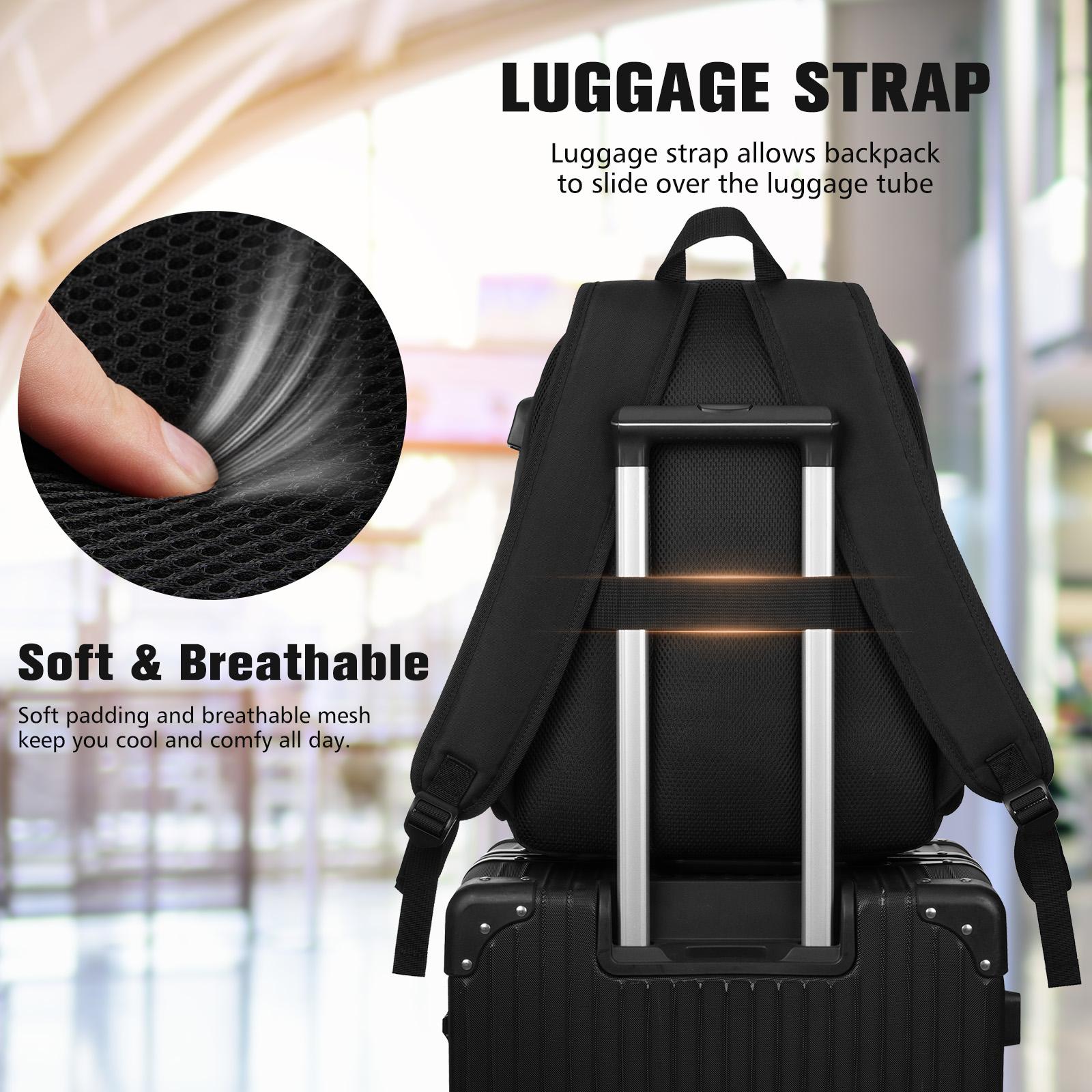 15.6" Laptop Backpack Waterproof with USB Charging Port Headphone Jack Luggage Strap Multiple Compartments for School Work Travel Durable Nylon Laptop Backpack with 3 Roomy Compartments & Luggage Strap for Business Trip