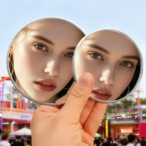 2PCS Portable Convex Mirror Set (7.5/9.5 Cm), Handheld Selfie Mirror, Mini Round Pocket Mirror, Acrylic Surface Metal Frame, Travel Hand Mirrors