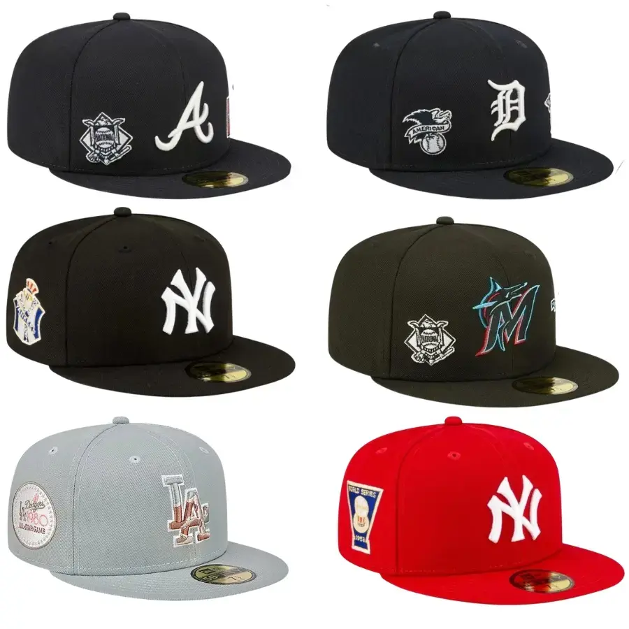 New Era MLB 59FIFTY Fitted Cap, New York Yankees, Los Angeles Dodgers, Atlanta Braves, Detroit Tigers, Miami Marlins Baseball Hat, Side Patch Collector Edition, Flat Brim Streetwear Hip Hop Fashion, Premium Cap, Gorras, Gorra Beisbol, TikTok Viral