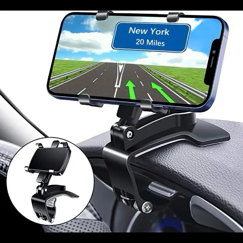 360-Degree Rotation Dashboard Car Phone Holder - Multifunctional One Hand Operation Clip Design Phone Mount for 4-6.5 Inch Phones - Car Accessories with Soft Non-Slip Silicon Pad & Curved Base