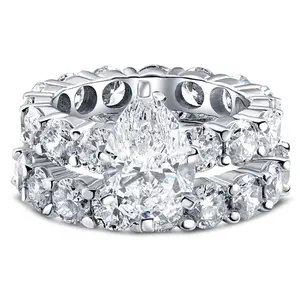 Certified 13Ct Pear Shape Diamond Eternity Wedding Ring Set 14k Gold Lab Grown