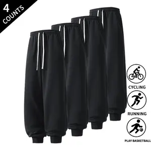 4-Pack Men’s Straight-Leg Joggers, Elastic Waist, Drawstring, Cuffed Ankles, Casual Streetwear Pants