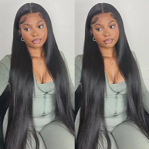 Pizazz Women's Pre-Bleached Straight HD Transparent 13x6 Lace Front Wigs, Pre-Plucked Hairline Human Hair Wigs, Wigs Human Hair