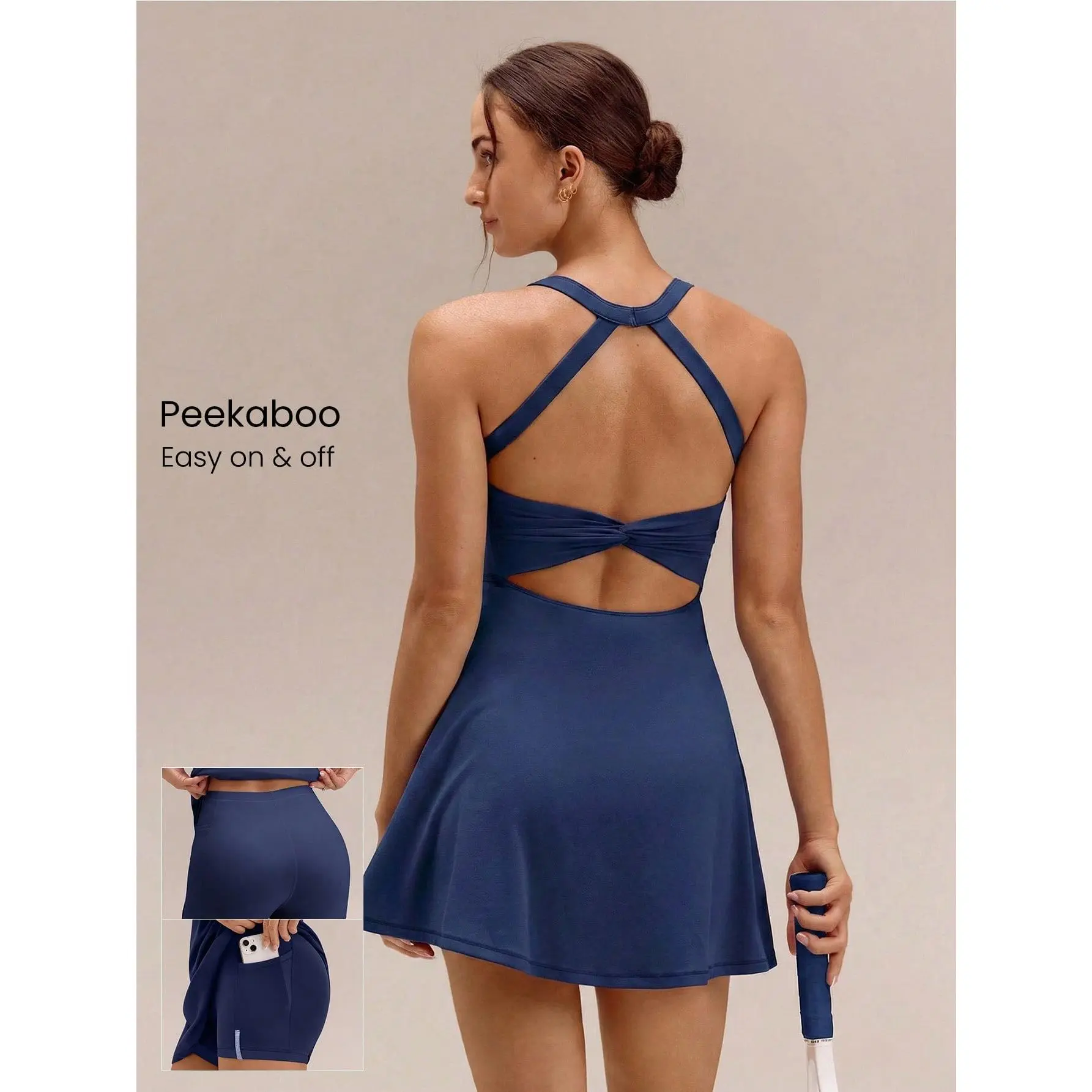 GLOWMODE FeatherFit-Air Game Set A-Line Built-In Peekaboo Short Knotted Pocket Halter Dress Low Impact Daily Summer Quick Dry Moisture Wicking