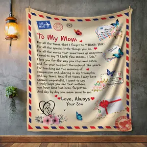 Mom - Giant Post Card Blanket Gift From Son For Christmas, Birthday, Mother's Day Gift with Thoughtful Message