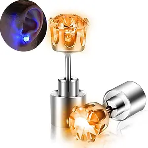 Women LED Luminous Rhinestone Stud Earrings,Led Illuminated Earrings,Glow Earrings Dazzling Earring Cool Female Ear Studs DJ Dance Party Rhinestones Flashing Earrings