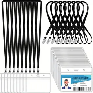 100pcs Clear Horizontal Badge Id Card and 100pcs Lanyard Reusable Lanyards for Id Badge Holder Name Tag Badge Holder with Lanyards for Adults Business School Conferences Black