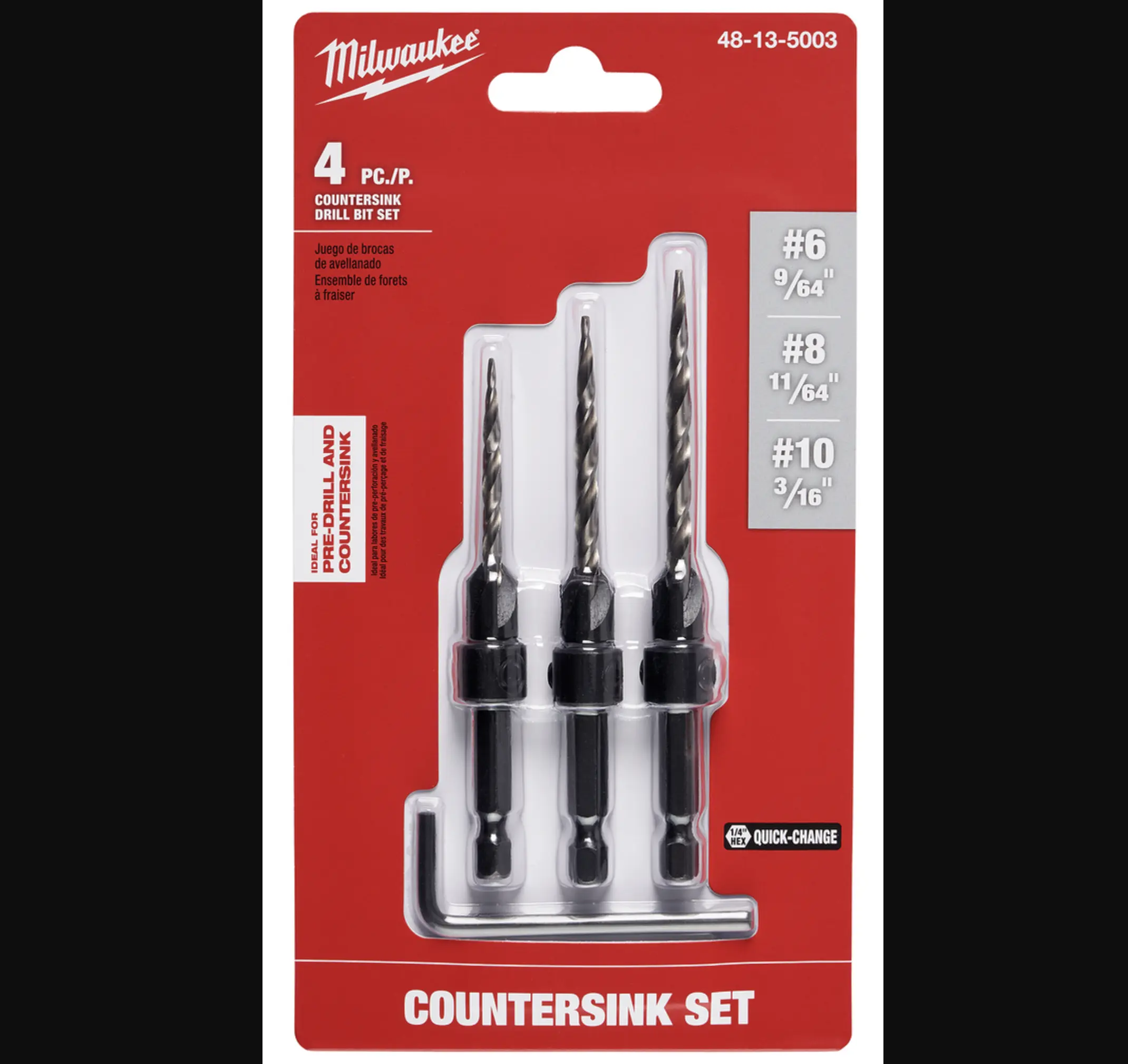 Milwaukee Wood Countersink Drill Bit Set - 3-Piece (#6/#8/#10) - 48-13-5003