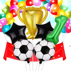 Soccer Trophy Number Foil Balloons, Multi Shape Mixed Color Set, Sports Events, Championship Celebrations, Festival & Party Decor