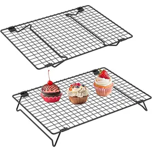 Pack Cooling Racks for Cooking and Baking, 13.4 x 9.4 Inch 2-Tier Stackable Tall Baking Racks, Carbon Steel Roasting Wire Rack for Baking, Oven Cooking, Grilling Making Jerky (Black, 13.4" x 9.4")