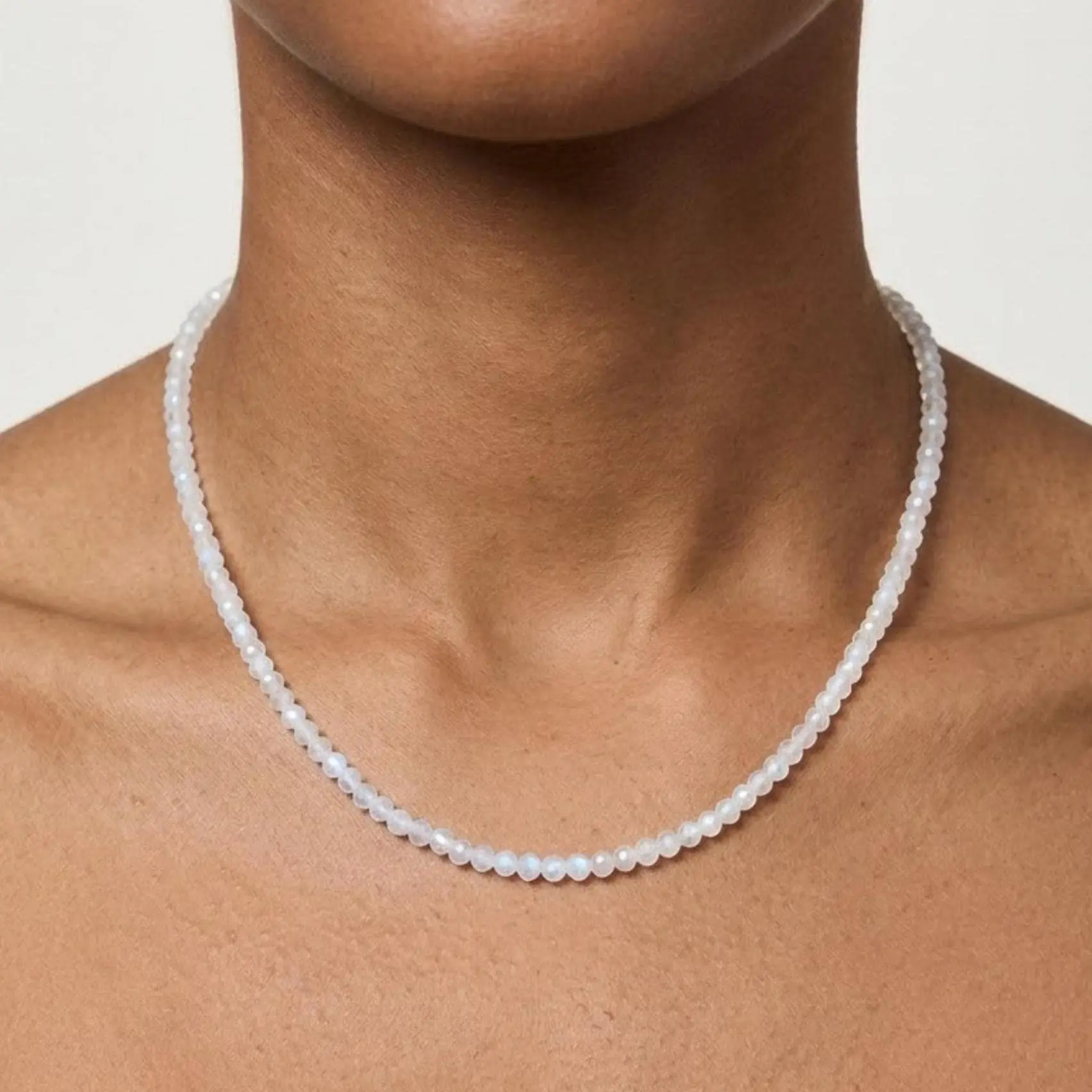 Dainty Faceted Moonstone Gemstone Necklace (3mm Beads)